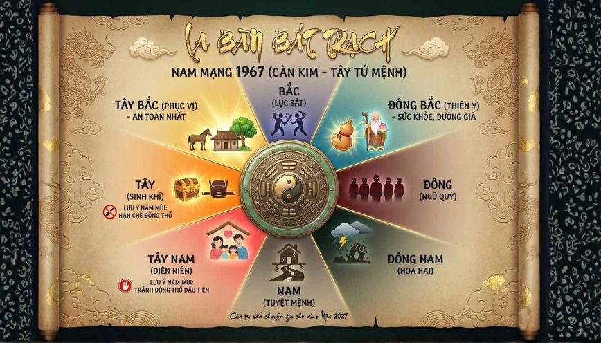 Bảng tra cứu hướng phong thủy cho tuổi Đinh Mùi 1967