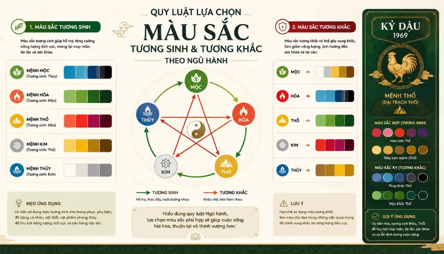 Quy luật lựa chọn màu sắc tương sinh và tương khắc theo ngũ hành