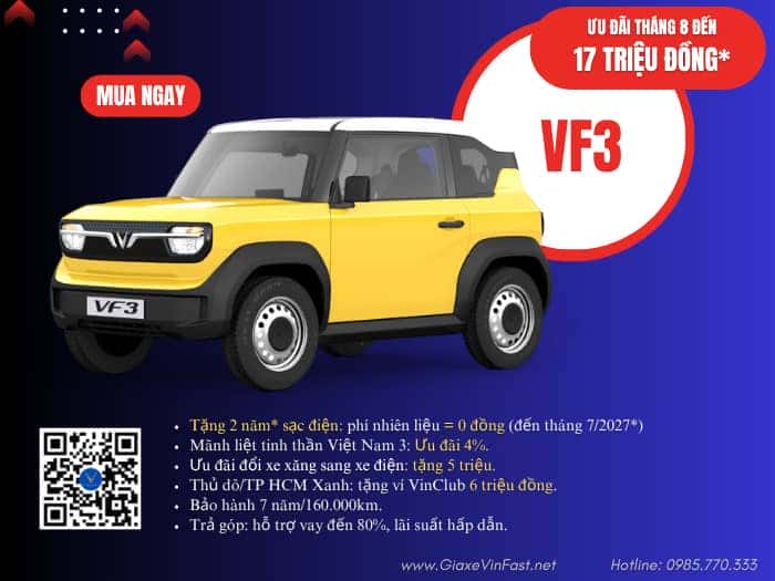 Bảng giá ô tô VinFast VF 3 cập nhật mới nhất