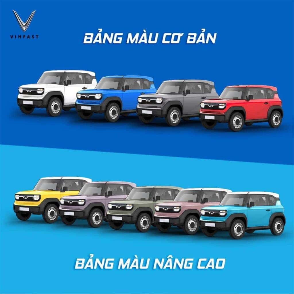 Bảng màu sắc đa dạng cho ô tô điện VinFast VF3, ảnh minh họa