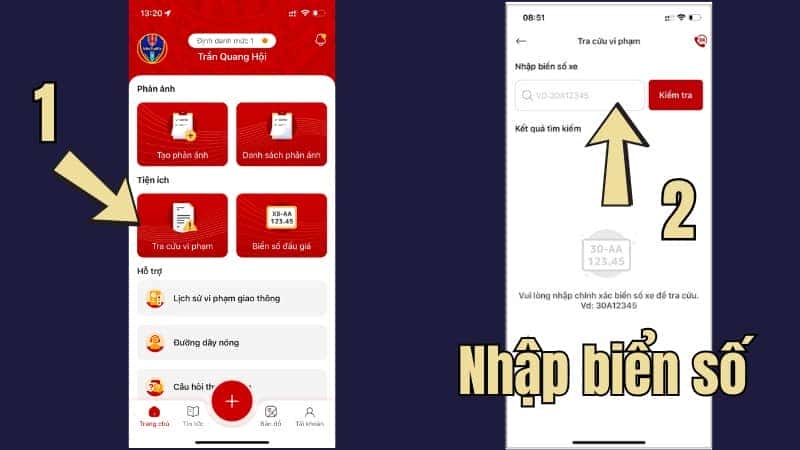 Bước kiểm tra phạt nguội trên ứng dụng VNeTraffic
