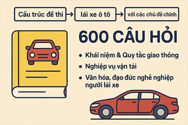 Cấu trúc đề thi lý thuyết lái xe ô tô 600 câu hỏi mới nhất