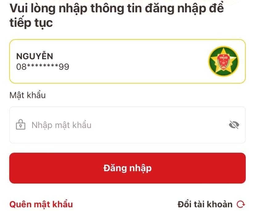 Đăng nhập VNeID để tích hợp đăng ký xe