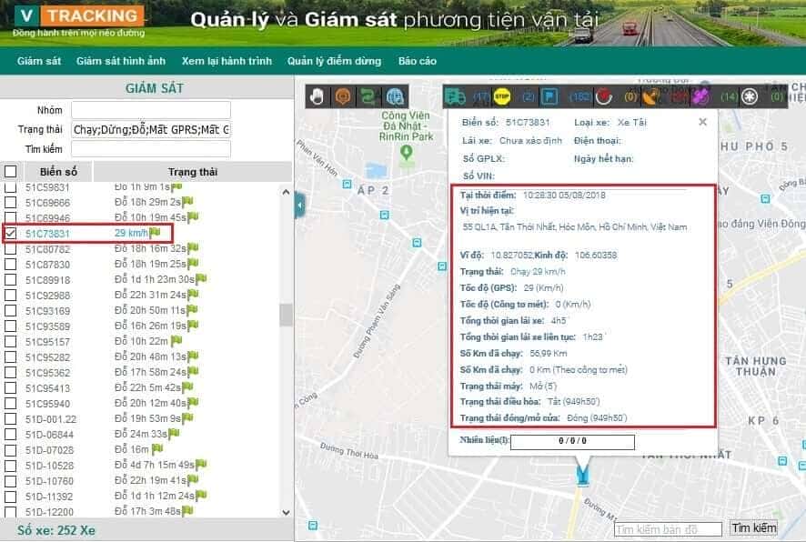 Giao diện phần mềm theo dõi hộp đen giám sát hành trình
