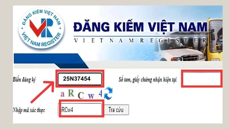 Giao diện website Cục Đăng kiểm Việt Nam để tra cứu thông tin phương tiện