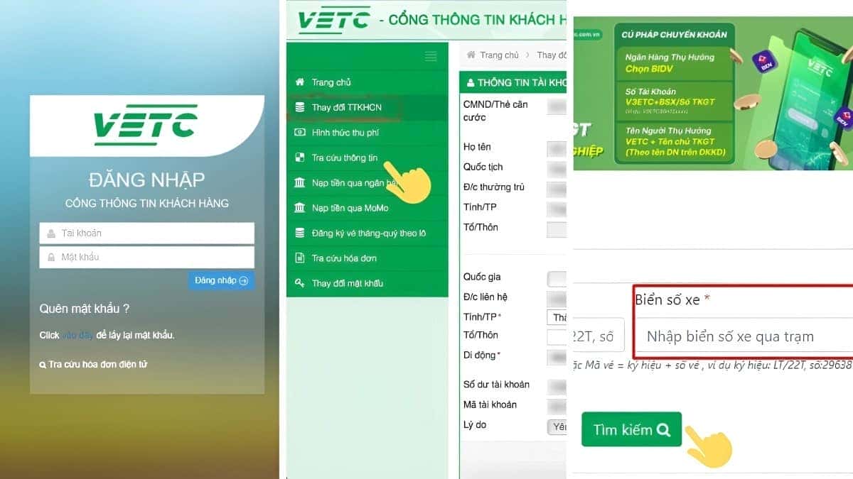 Giao diện website VETC với ô nhập biển số xe để tra cứu
