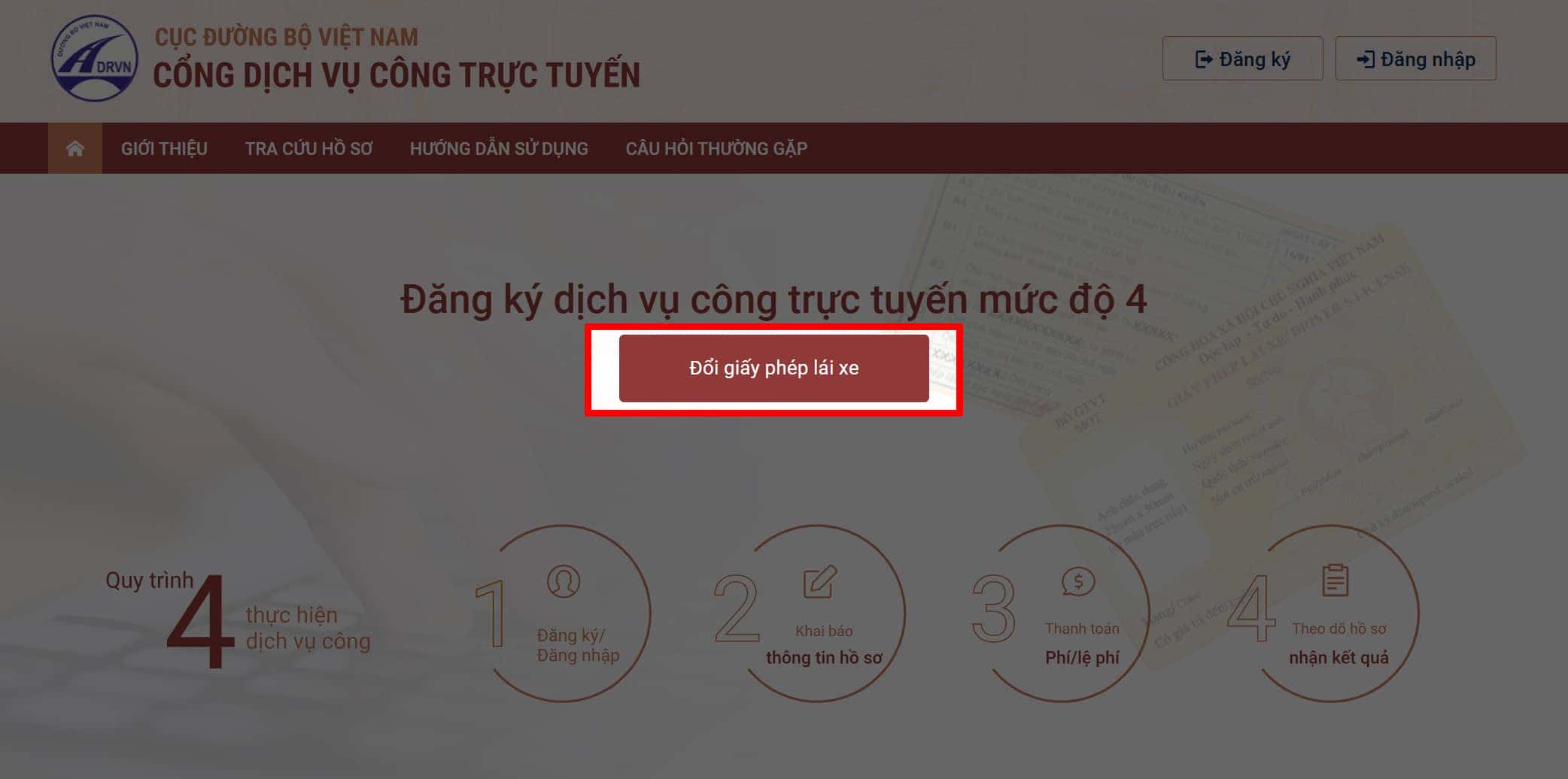 Hình ảnh giao diện điền thông tin khi đổi bằng lái xe ô tô hạng C online
