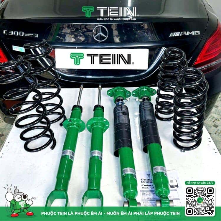 Hình ảnh một bộ phuộc mới được lắp đặt trên xe, đảm bảo an toàn và tuân thủ pháp luật.