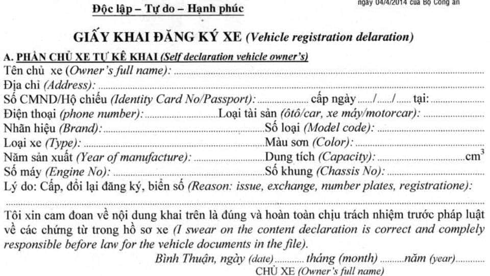 Hoàn thiện thông tin đăng ký biển số xe 66