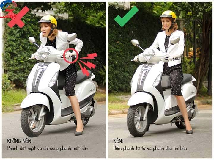 Kỹ năng phanh xe tay ga an toàn, kết hợp cả hai phanh