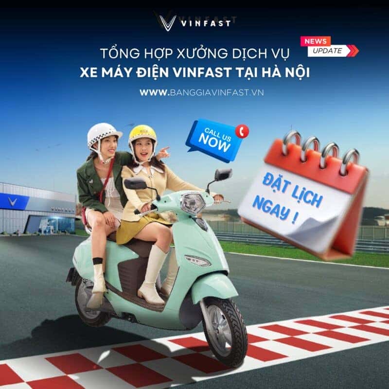 Kỹ thuật viên đang kiểm tra xe máy điện Vinfast tại xưởng sửa xe điện Vinfast