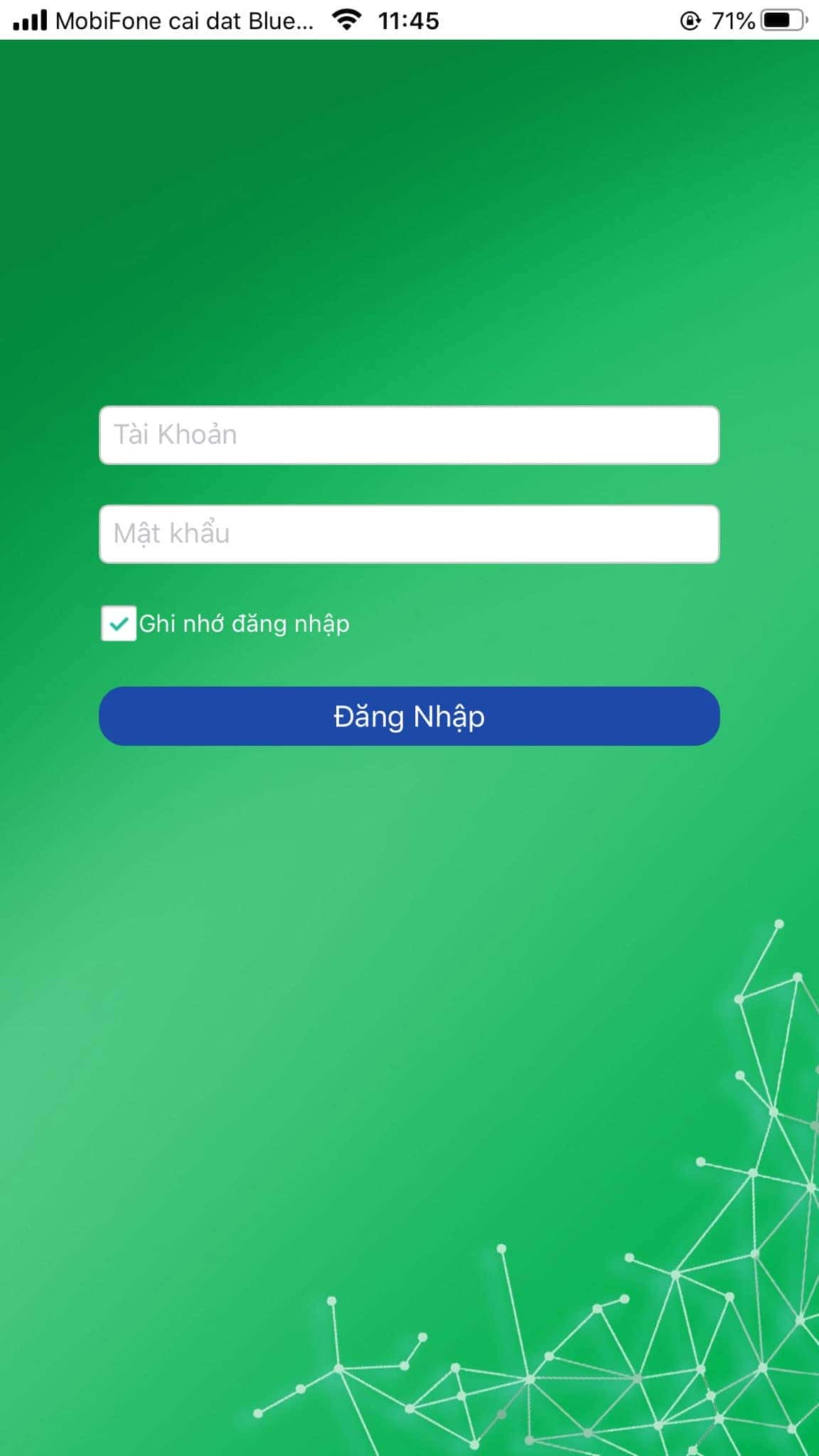 Màn hình đăng nhập ứng dụng định vị xe máy VietGlobal trên điện thoại