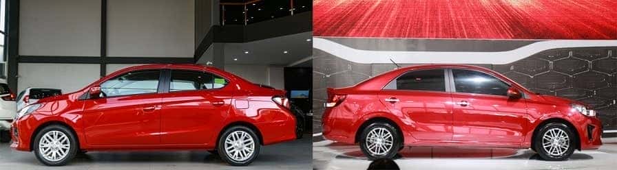 Phần thân xe của Attrage CVT 2020 và Kia Soluto