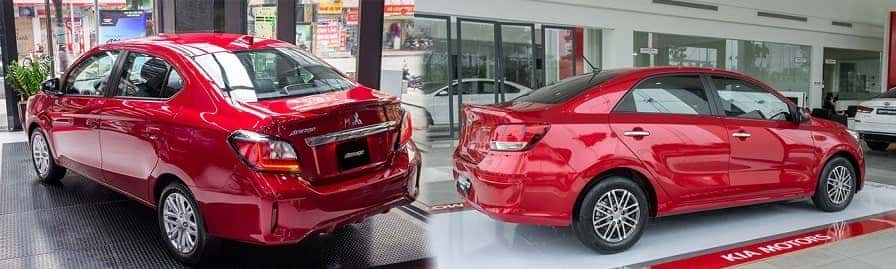 Phía sau xe KIA Soluto 1.4 AT và Attrage 1.2 CVT