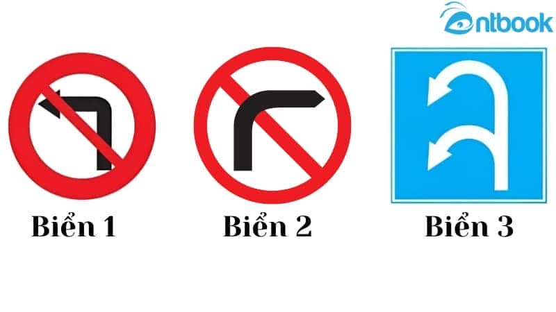 Tập hợp ba loại biển báo phổ biến cho phép tài xế quay đầu xe an toàn theo quy định giao thông.