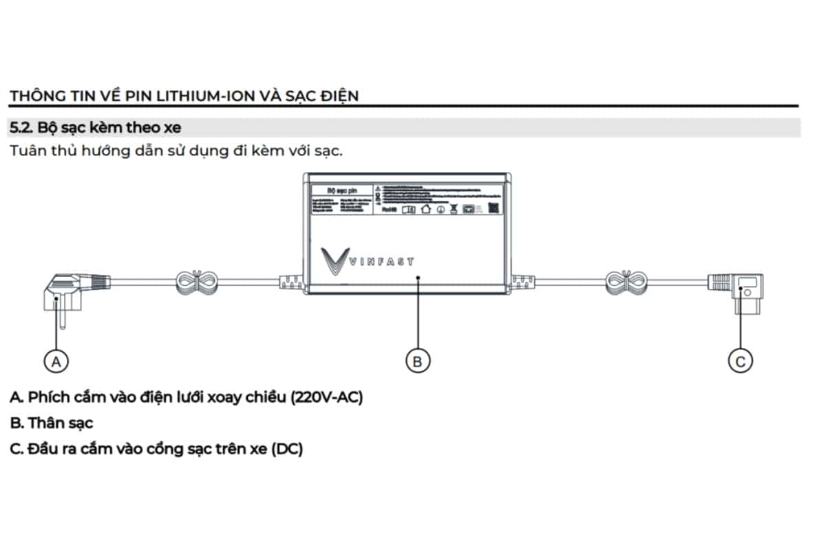 Thông tin hiển thị trên màn hình khi sạc xe máy điện VinFast