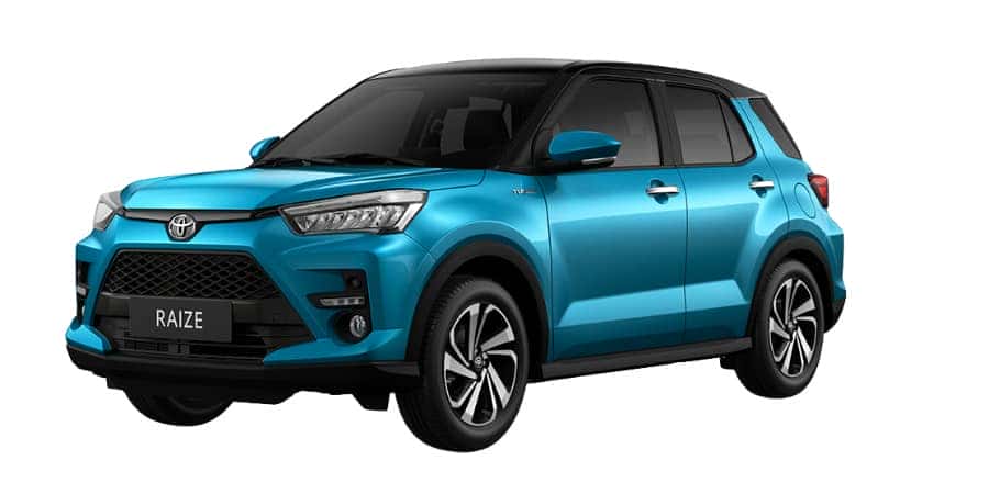 Toyota Raize, xe gầm cao 5 chỗ, màu xanh ngọc lam nóc đen
