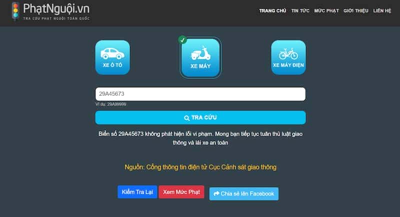 Tra cứu phạt nguội xe ô tô trên website phatnguoi.vn