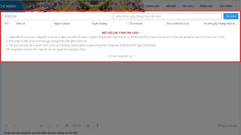 Tra cứu thông tin phạt nguội ô tô tại website của Sở Giao thông Vận tải